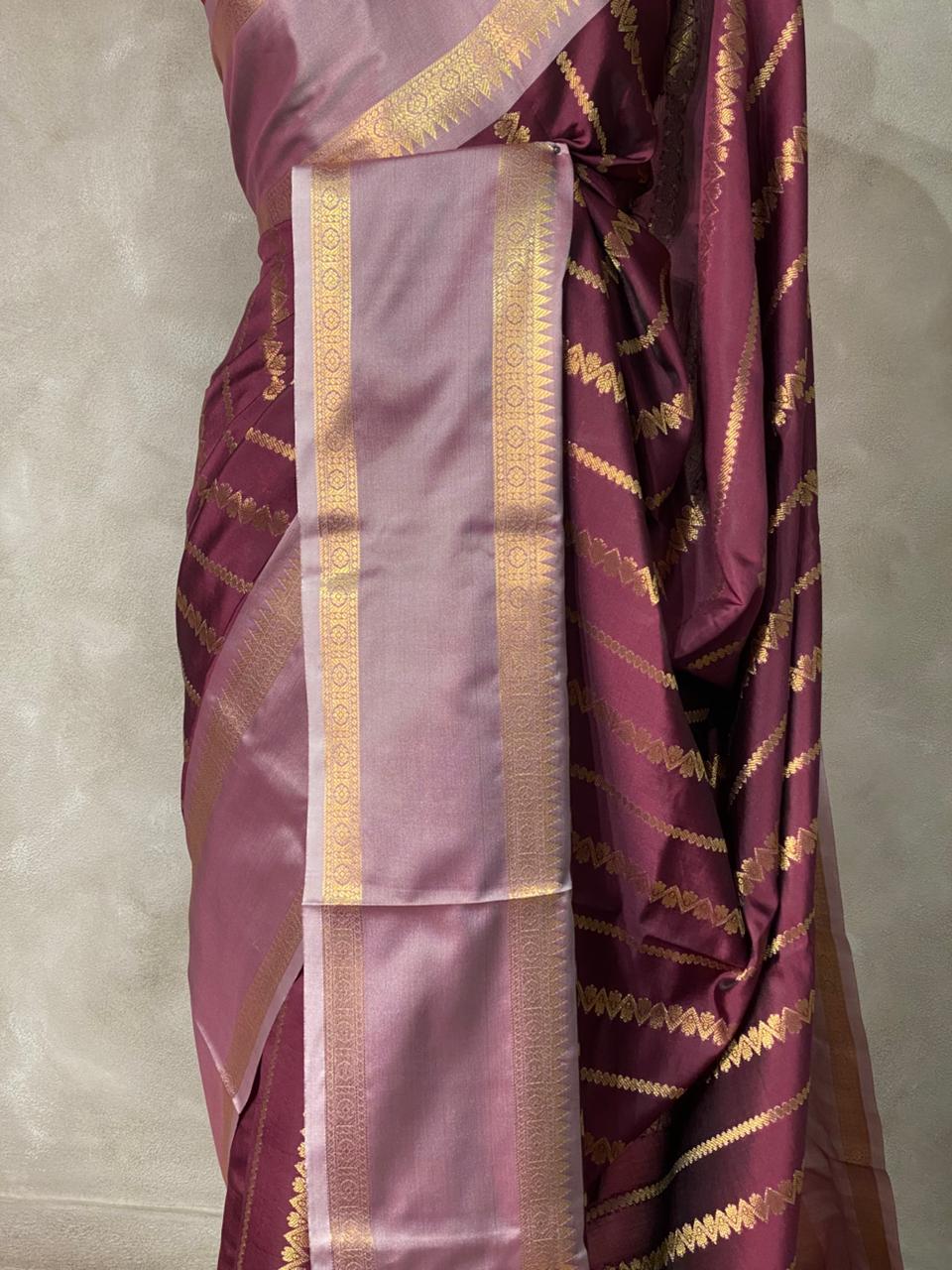 Dark purple and lavender semi Banarasi saree -PIH13A