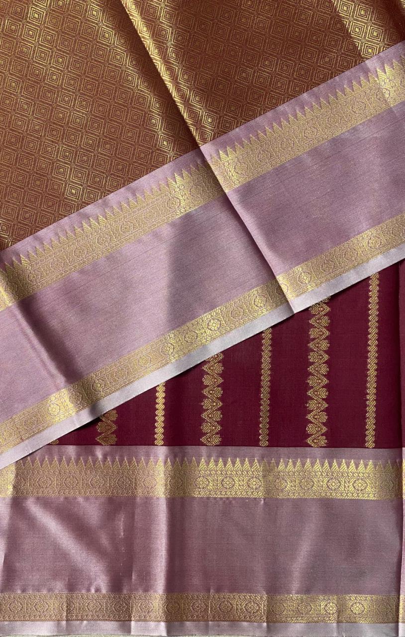 Dark purple and lavender semi Banarasi saree -PIH13A