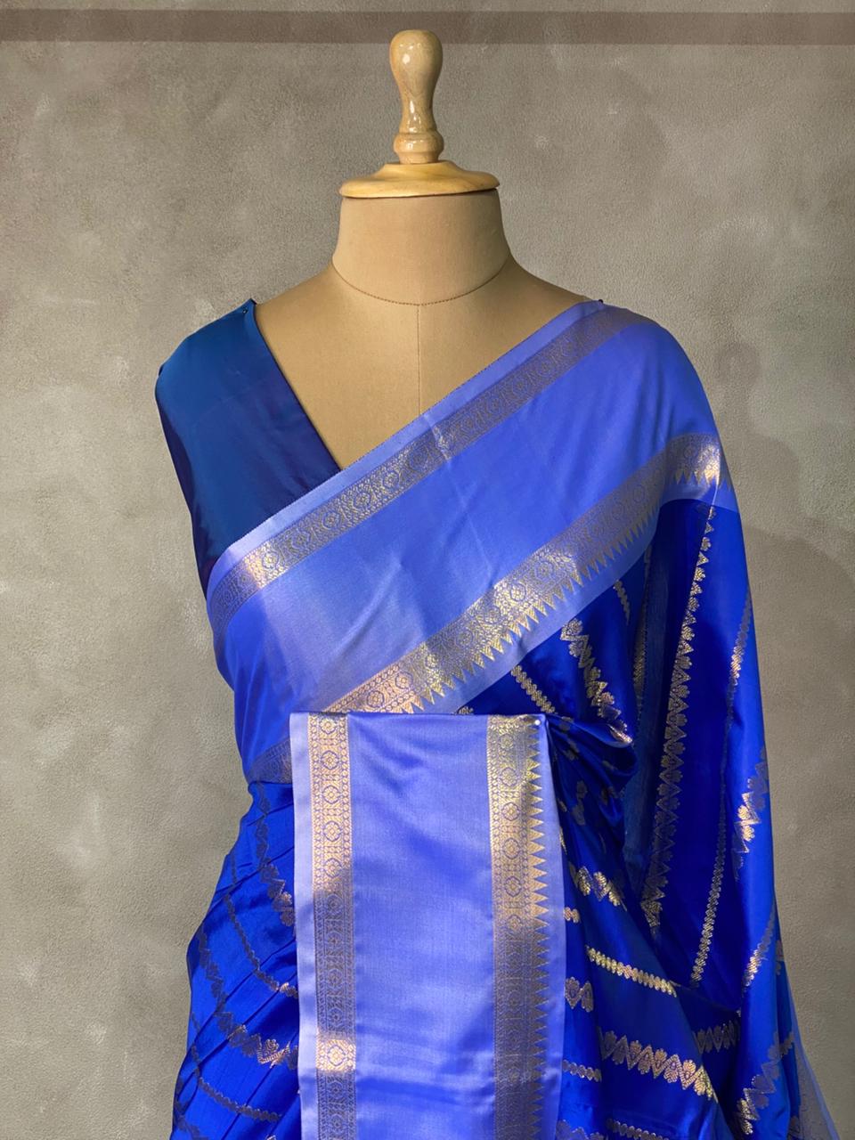 Blue semi Banarasi saree -PIH13B