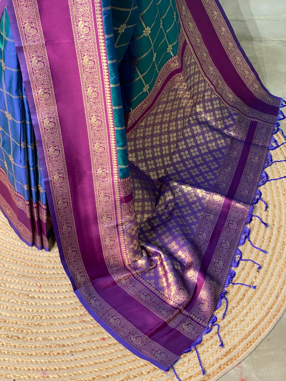 Peacock blue and Purple Banarasi saree -BSP16