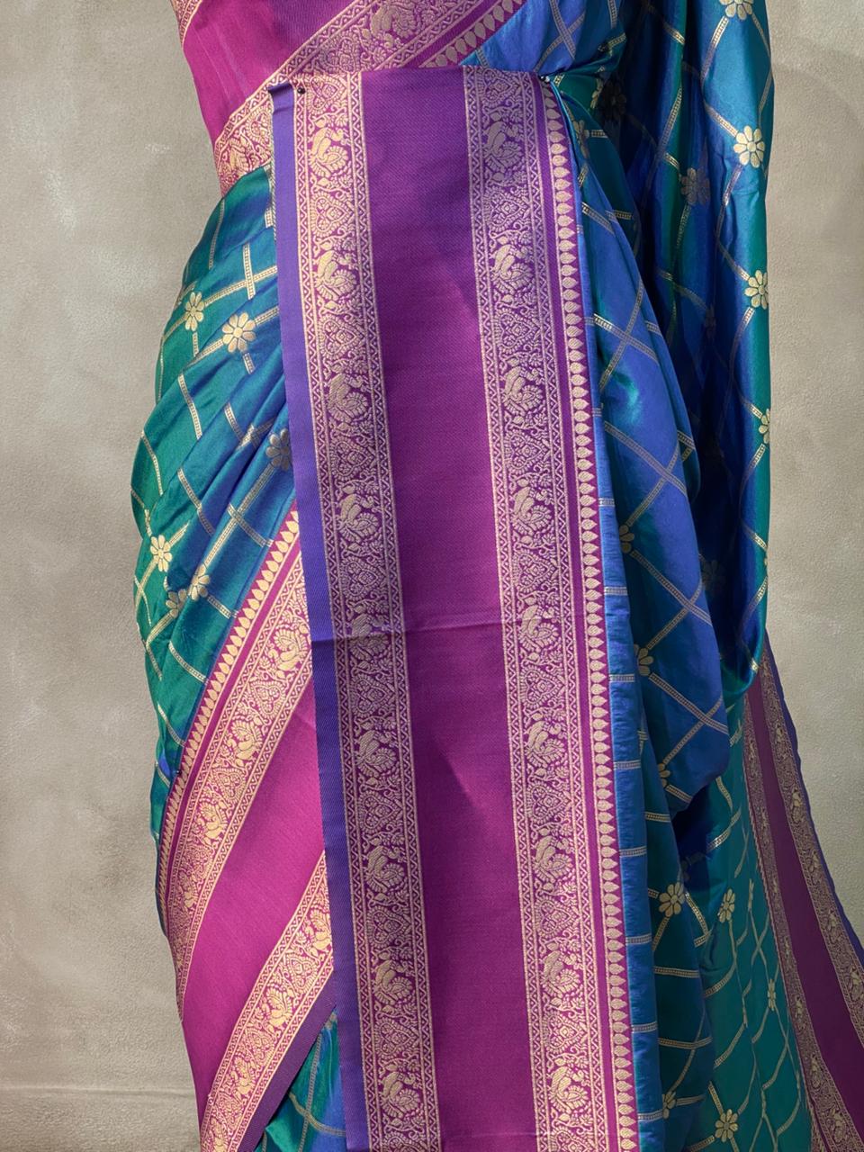 Peacock blue and Purple Banarasi saree -BSP16
