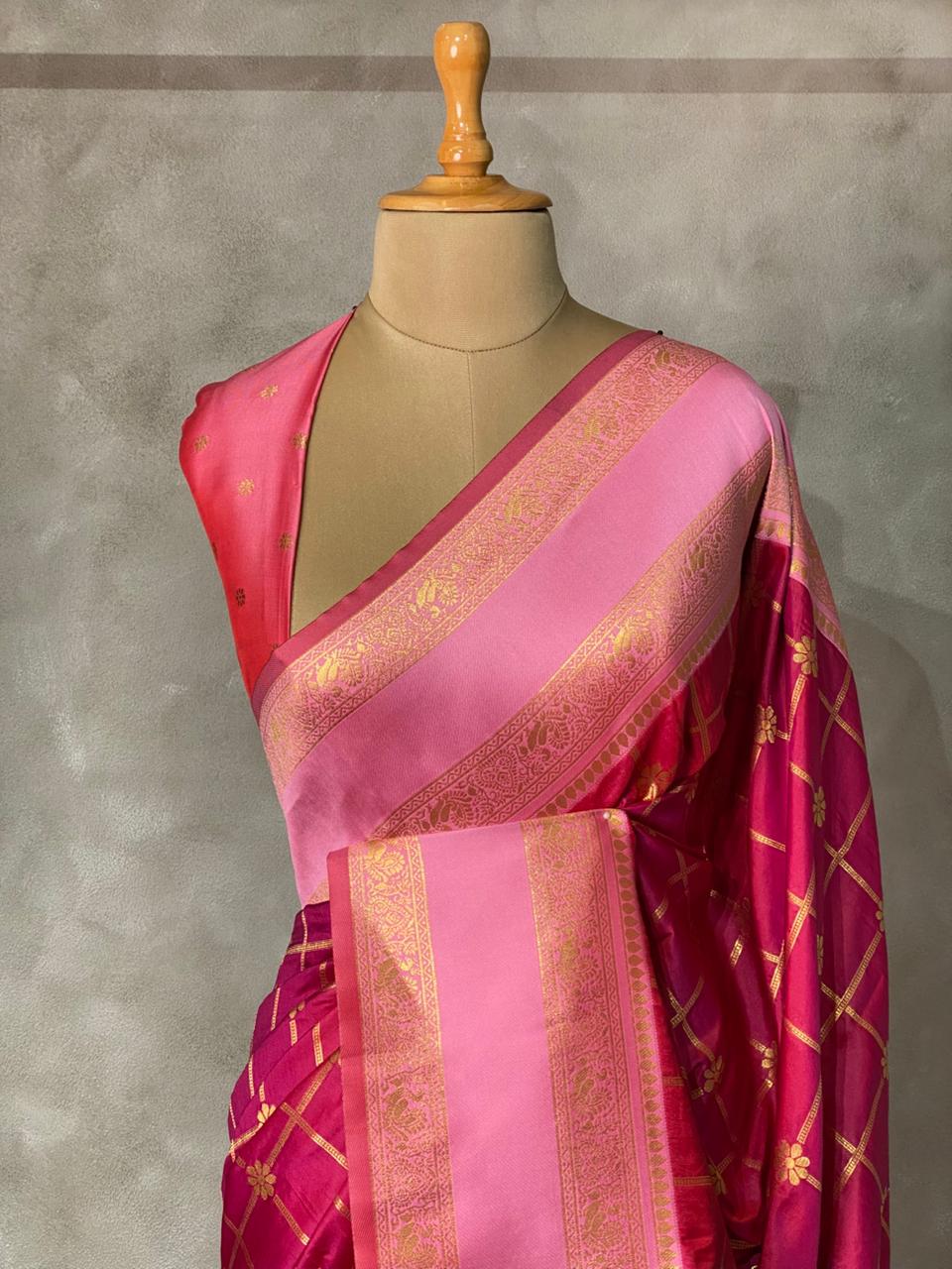 Maroonish Magenta and PinkBanarasi saree -BSP15