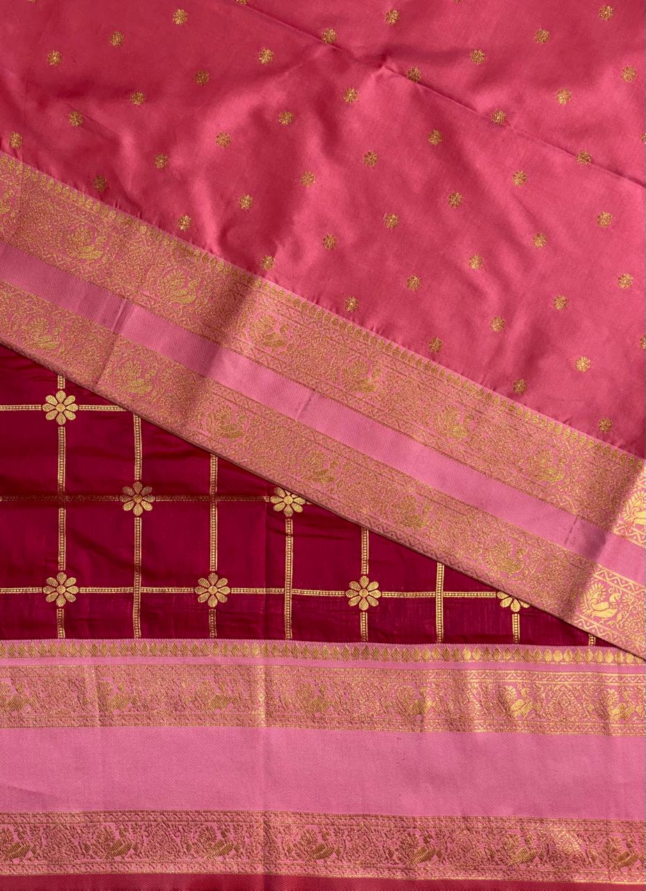Maroonish Magenta and PinkBanarasi saree -BSP15