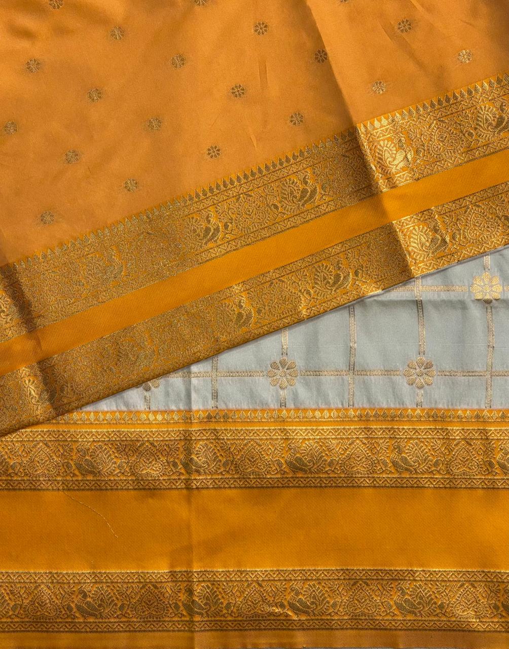 Sandal and Yellow Banarasi saree -BSP17