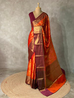 Rust Orange and Deep maroon semi Banarasi saree -PIH6