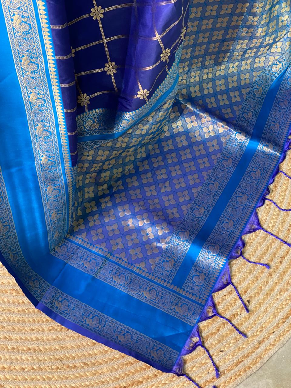Navy blue and light blue Banarasi saree -BSP18