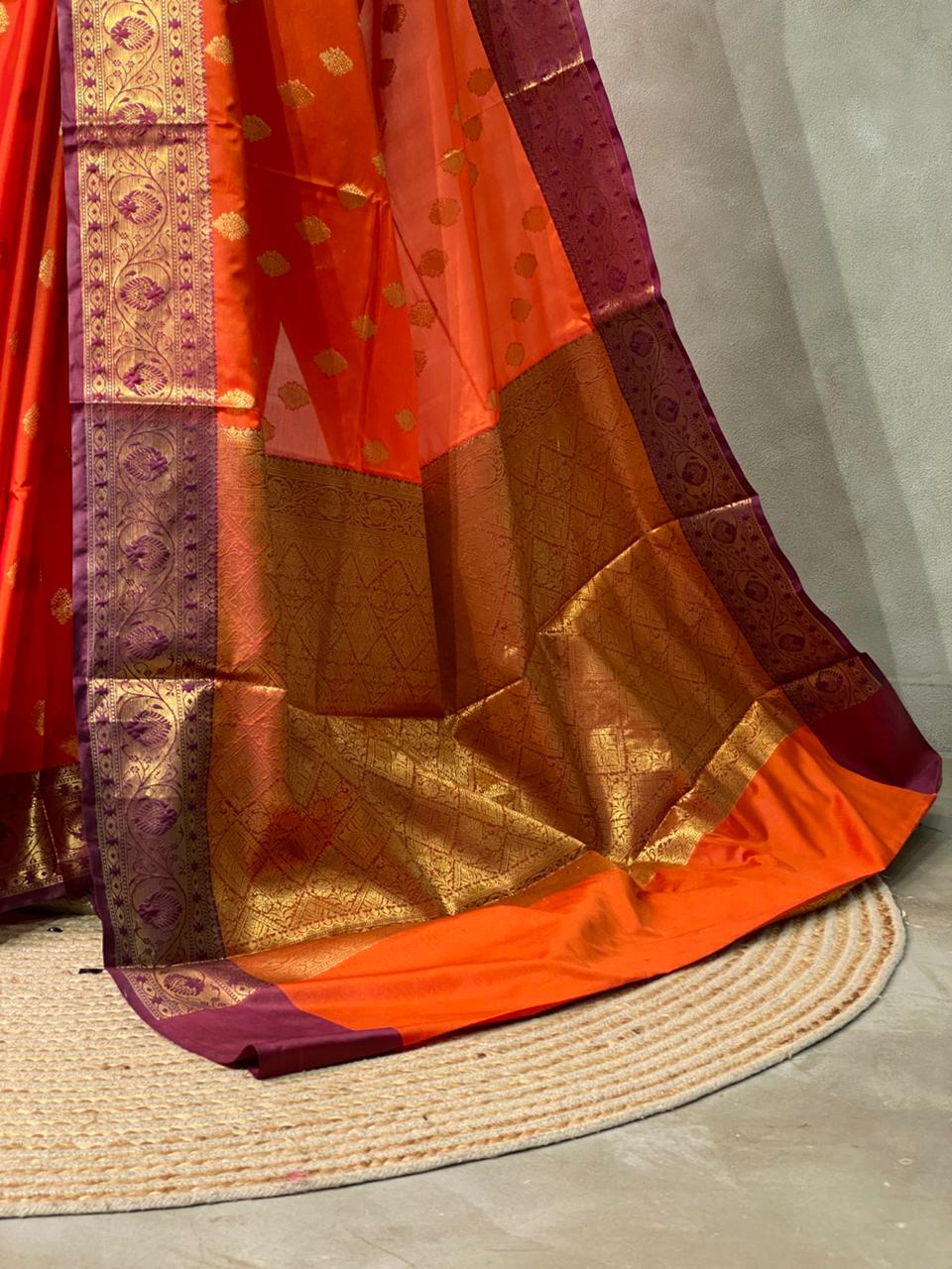 Orange and Deep Maroon semi Banarasi saree -PIH7