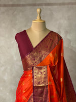 Orange and Deep Maroon semi Banarasi saree -PIH7