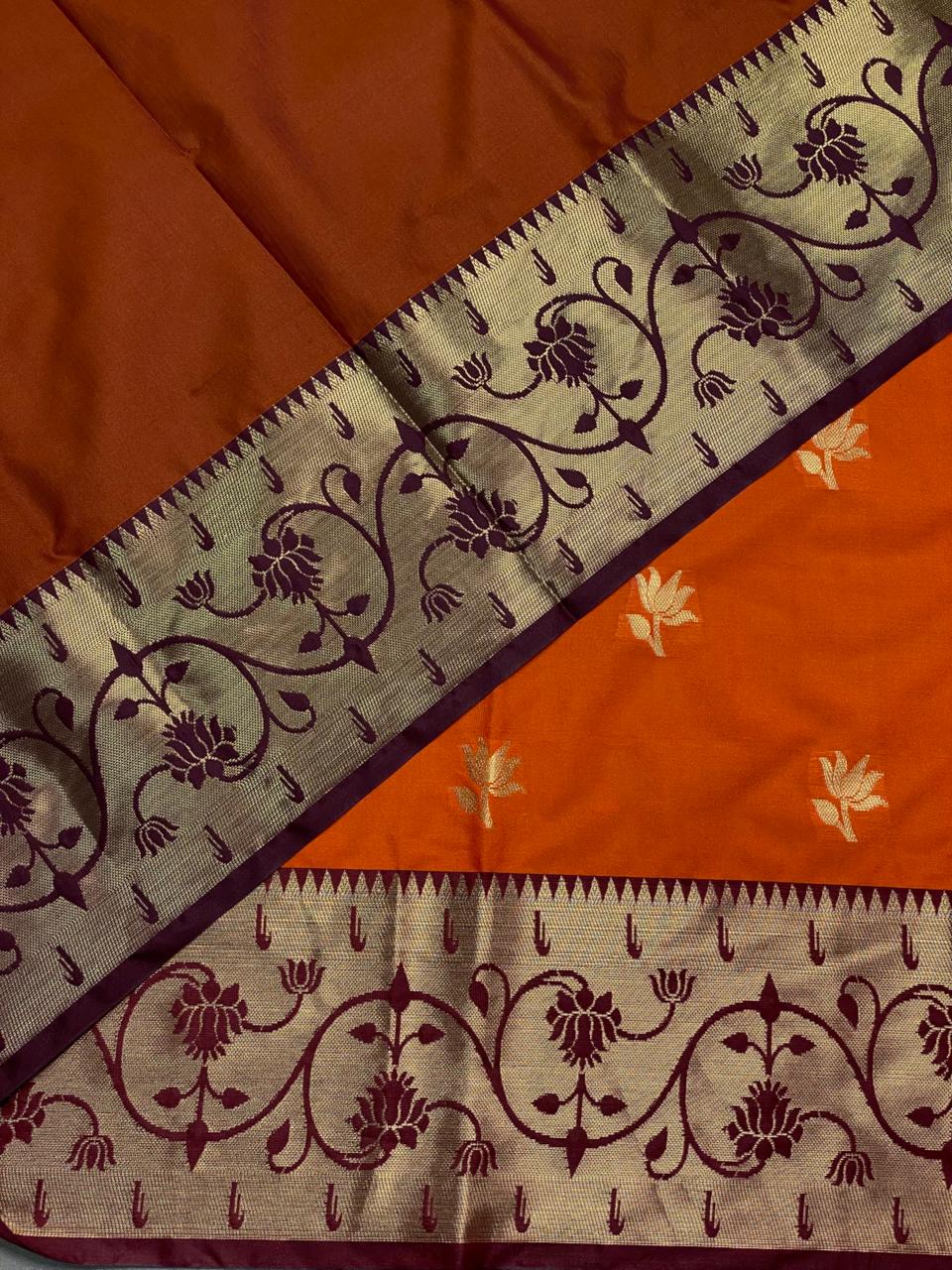 Rust Orange and Deep maroon semi Banarasi saree -PIH8