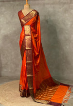 Rust Orange and Deep maroon semi Banarasi saree -PIH9