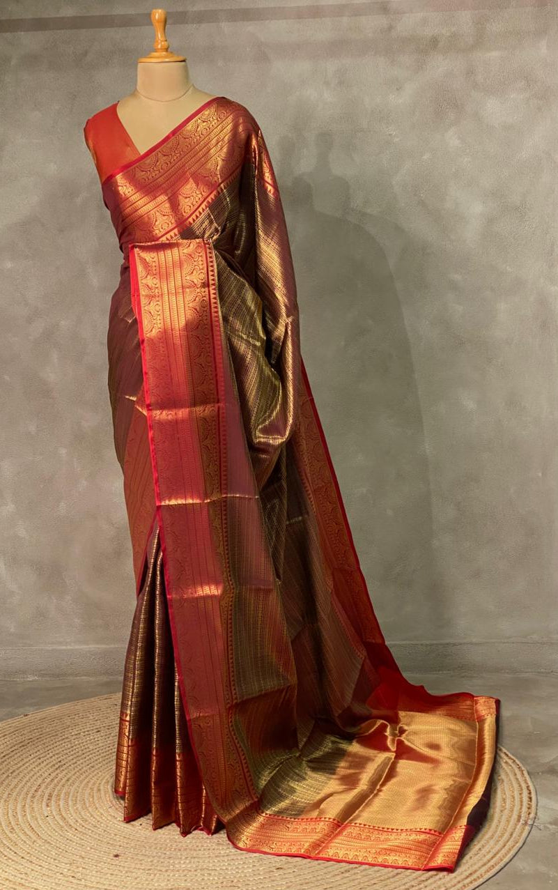 Maroon and brown semi Banarasi saree -PIH10