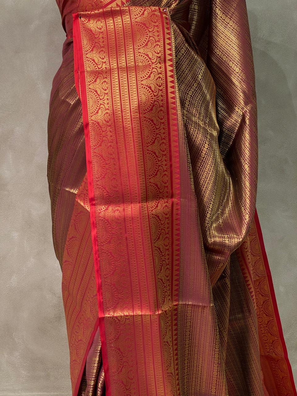Maroon and brown semi Banarasi saree -PIH10