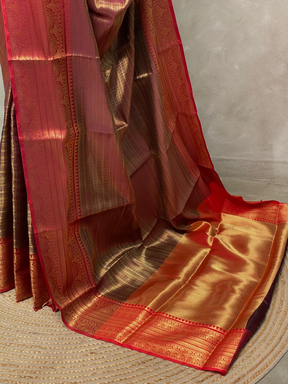 Maroon and brown semi Banarasi saree -PIH10