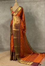 Rust orange and brown semi Banarasi saree -PIH11R