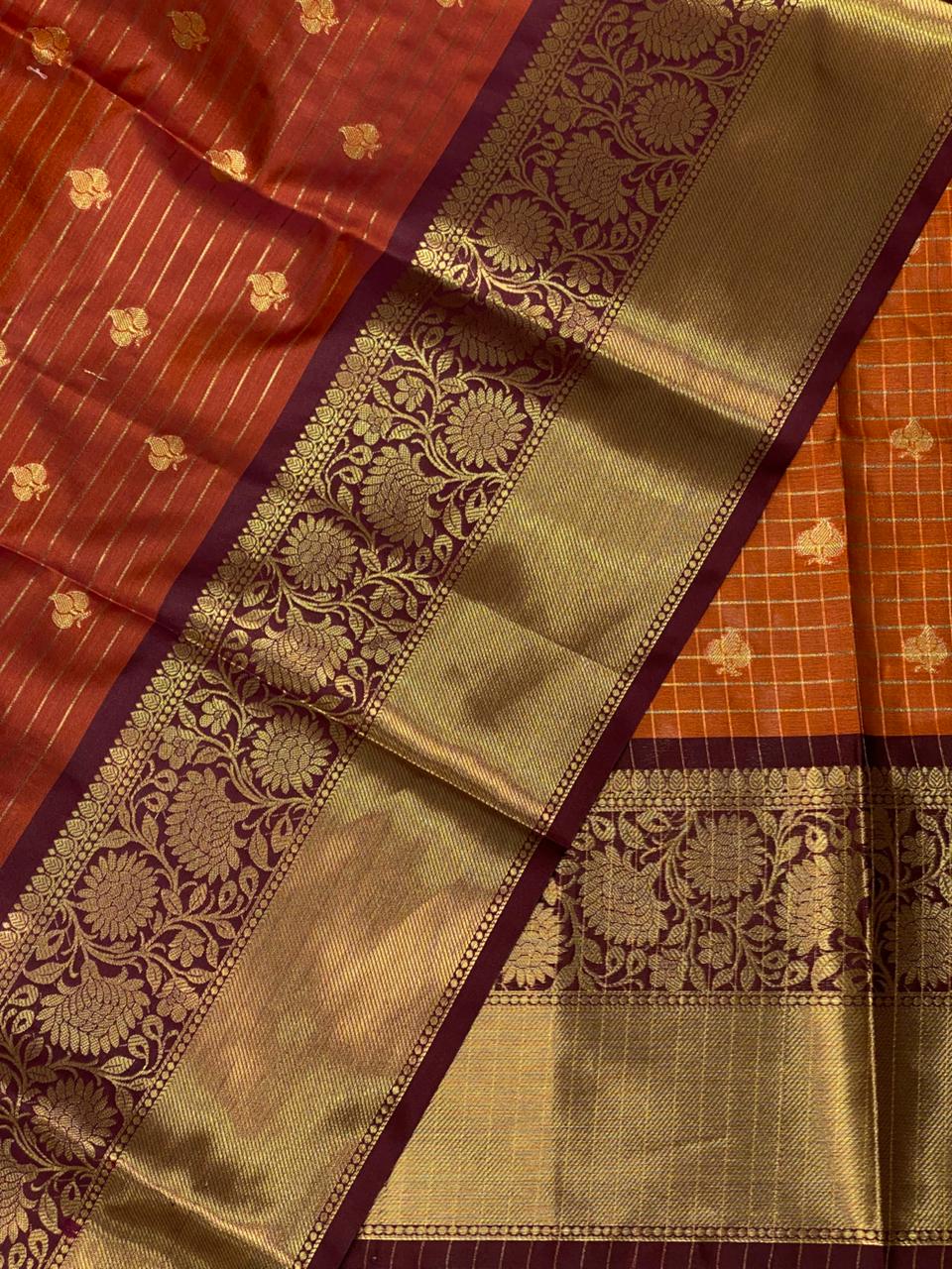 Rust orange and brown semi Banarasi saree -PIH11R
