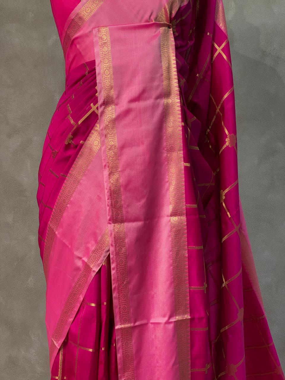 Magenta and Pink semi Banarasi saree -PIH13C