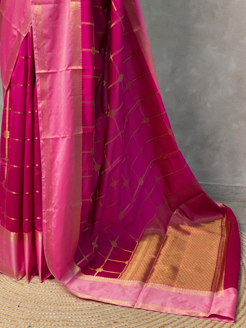 Magenta and Pink semi Banarasi saree -PIH13C
