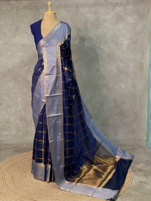 Navy Blue semi Banarasi saree -PIH13D