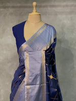 Navy Blue semi Banarasi saree -PIH13D