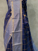 Navy Blue semi Banarasi saree -PIH13D