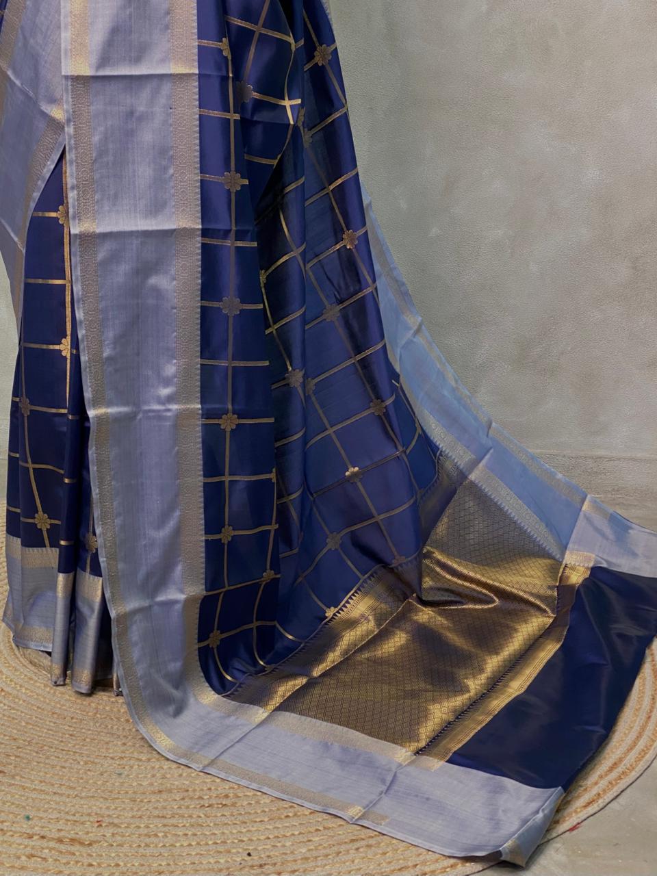 Navy Blue semi Banarasi saree -PIH13D