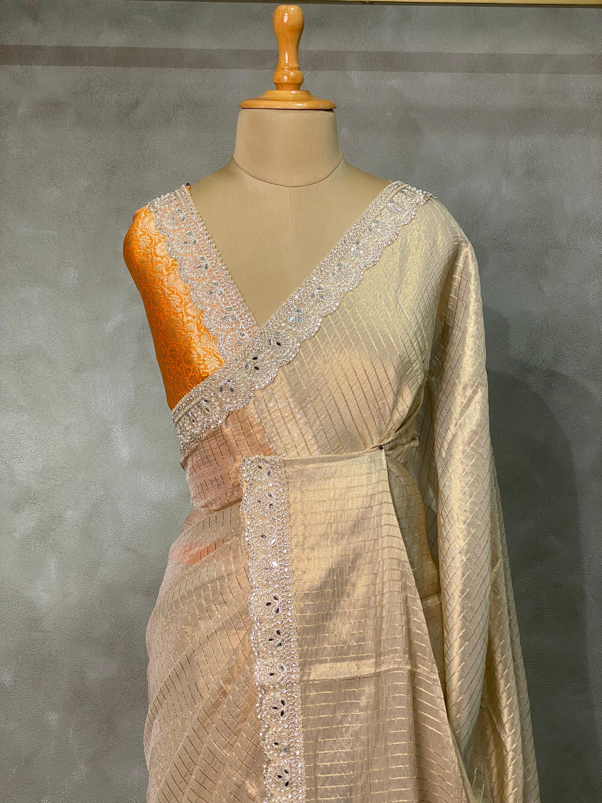 Light Gold Tissue Banarasi silk saree- MPS31