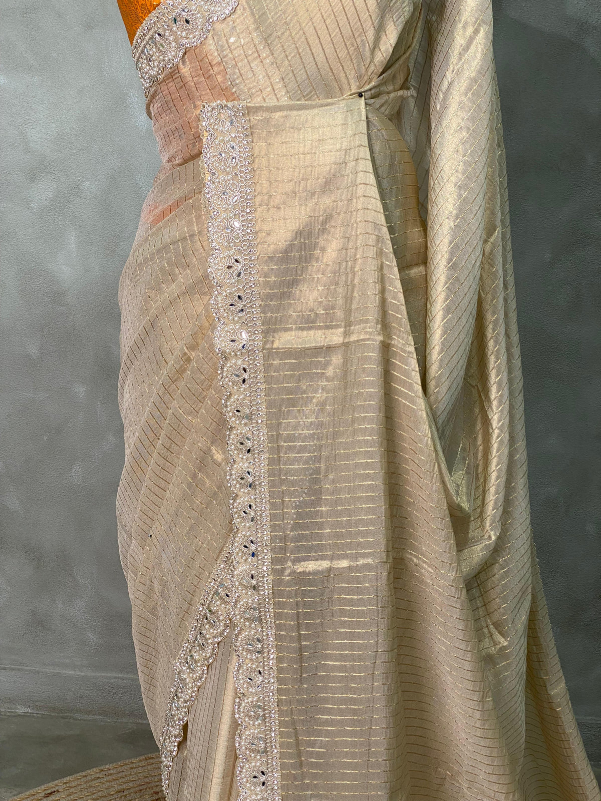 Light Gold Tissue Banarasi silk saree- MPS31