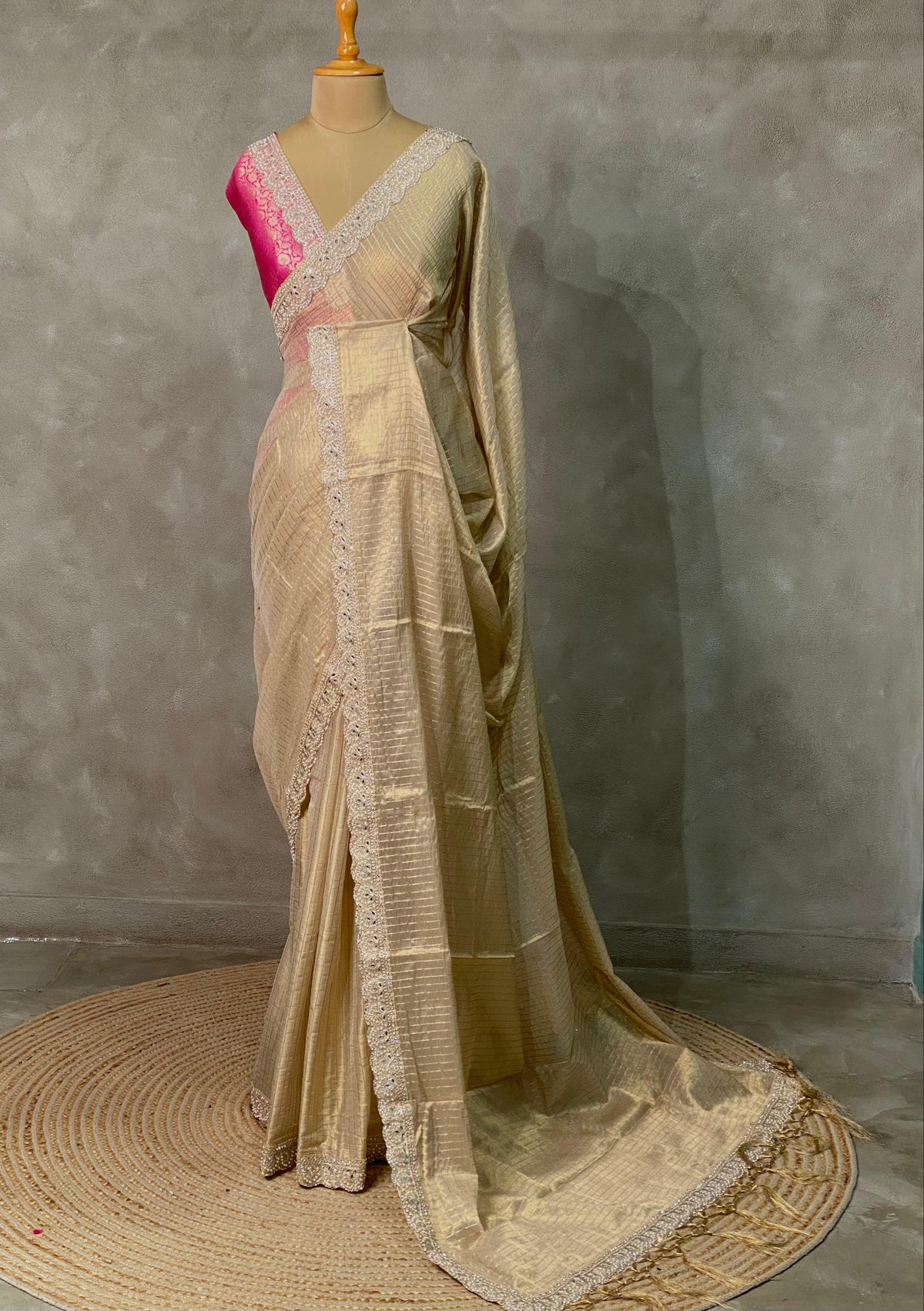 Light Gold Tissue Banarasi silk saree- MPS31A
