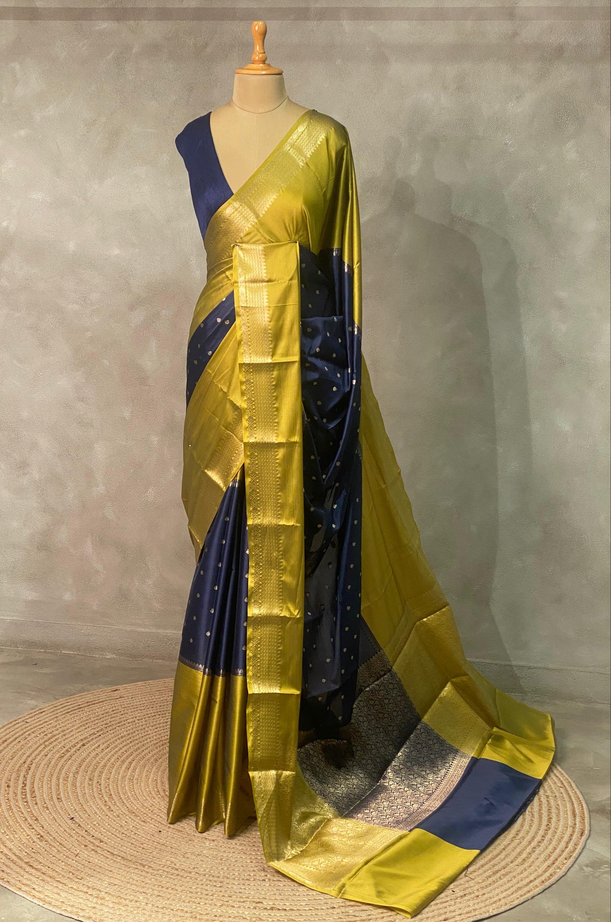 Blue and Olive Green Gajji silk saree -PIH14