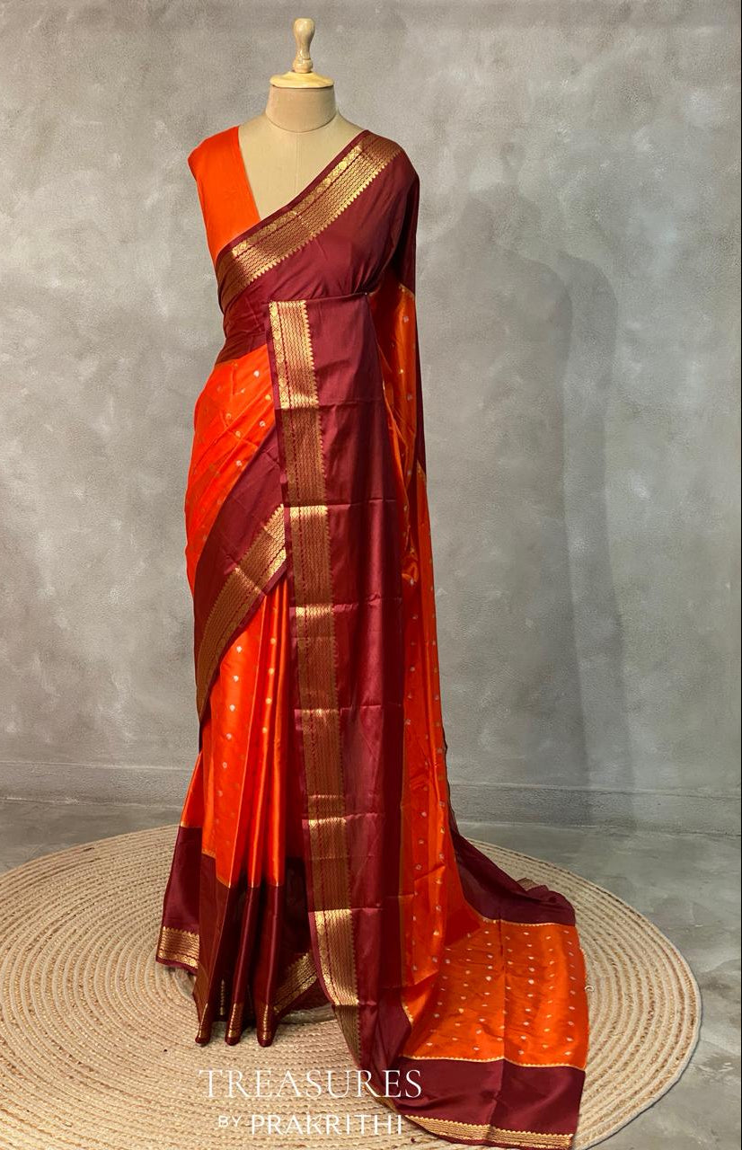 Orange and Maroon Gajji silk saree -PIH15