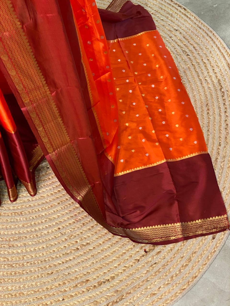 Orange and Maroon Gajji silk saree -PIH15