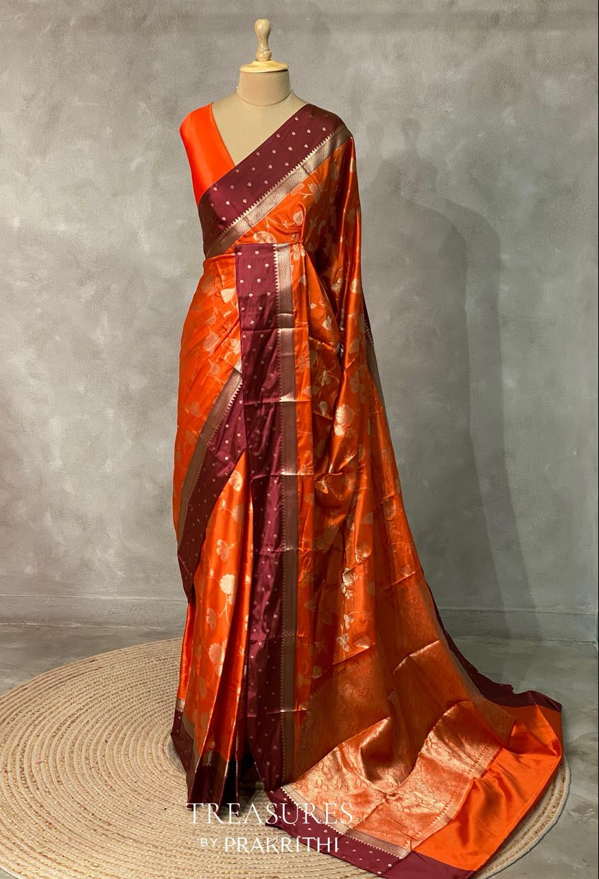 Orange and Maroon Gajji silk saree -PIH16