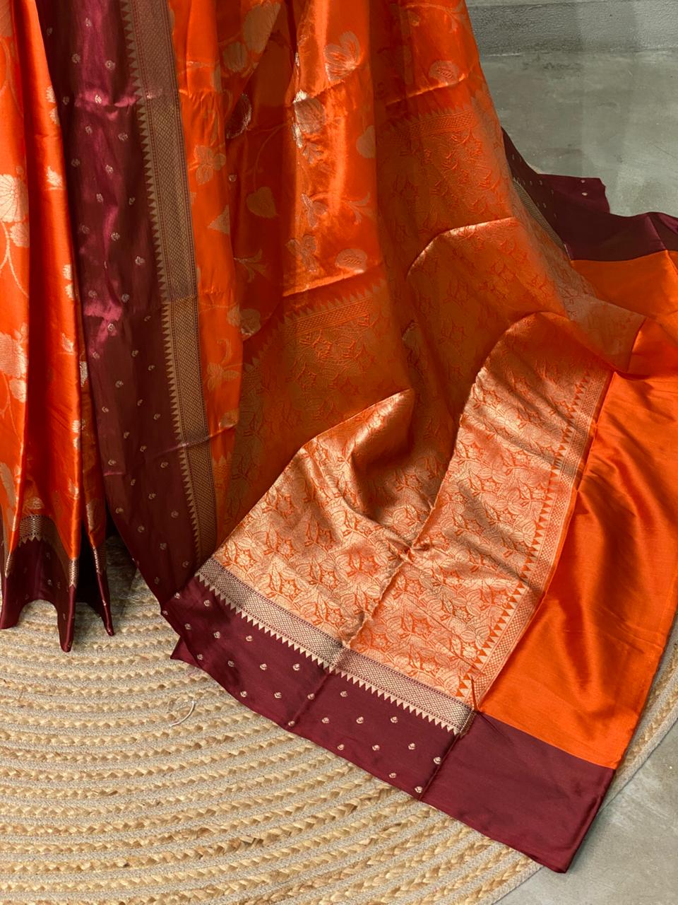 Orange and Maroon Gajji silk saree -PIH16