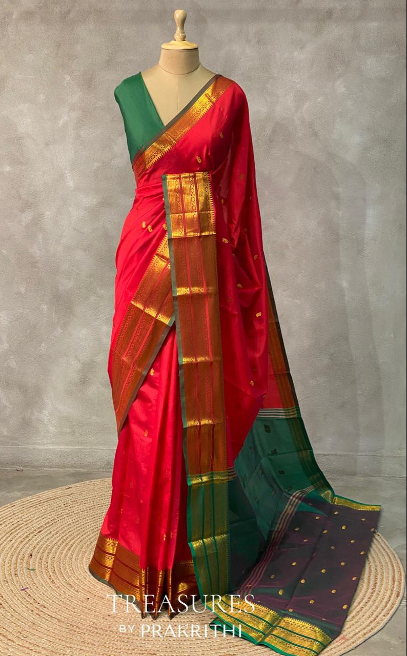 Red and Green semi kanchipuram soft silk saree - PSSN129