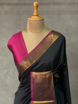 Black and purple semi kanchipuram soft silk saree - PSSN130