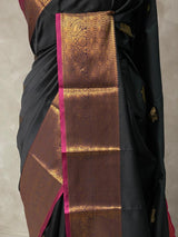 Black and purple semi kanchipuram soft silk saree - PSSN130