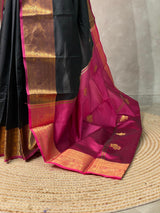 Black and purple semi kanchipuram soft silk saree - PSSN130