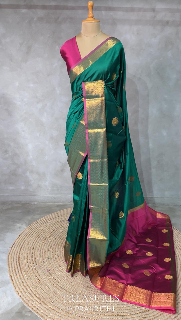 Green and Purple semi kanchipuram soft silk saree - PSSN132