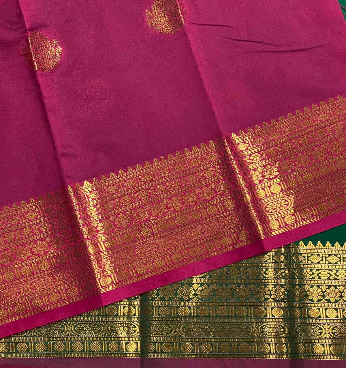 Green and Purple semi kanchipuram soft silk saree - PSSN132