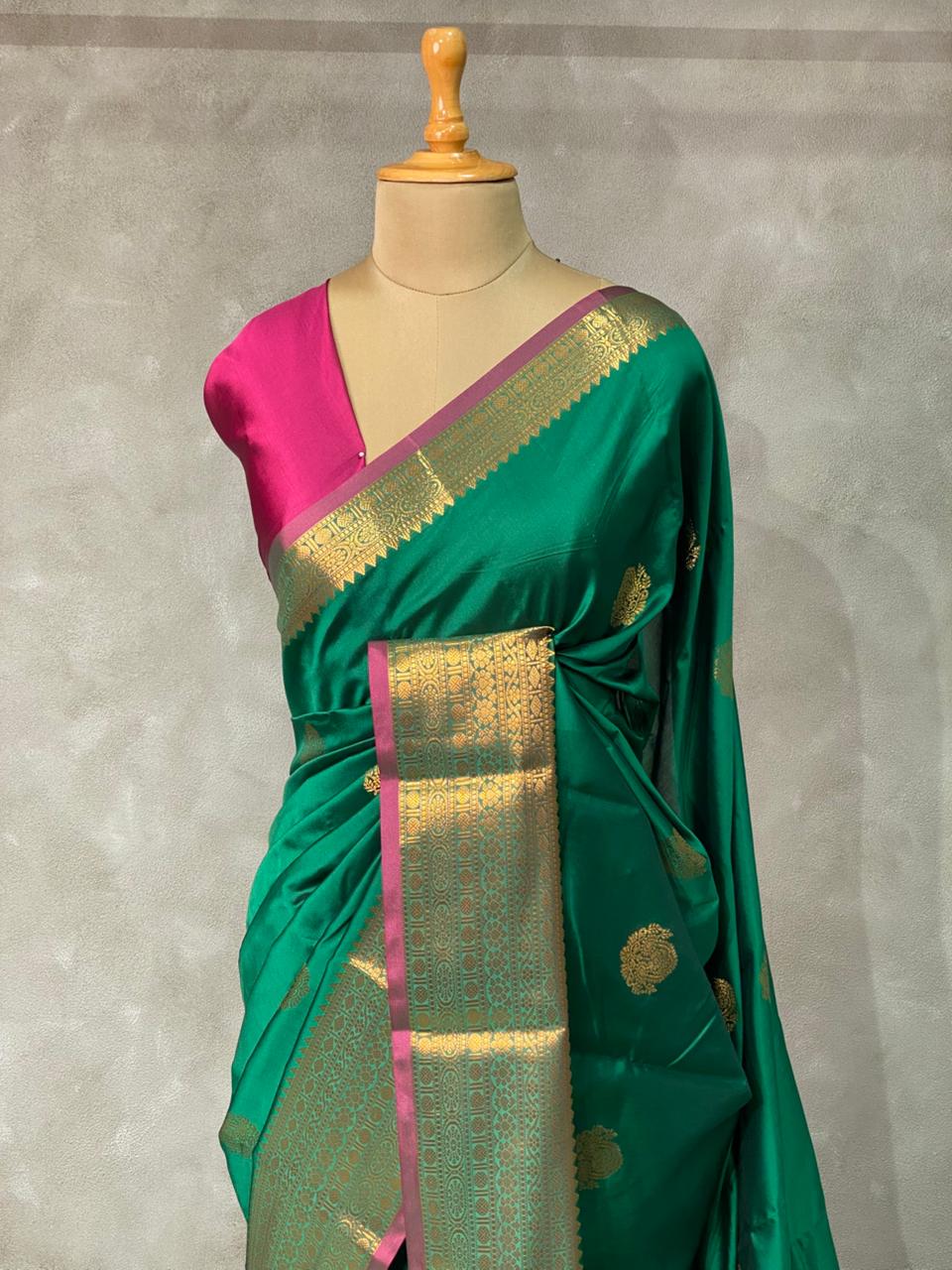 Green and Purple semi kanchipuram soft silk saree - PSSN132