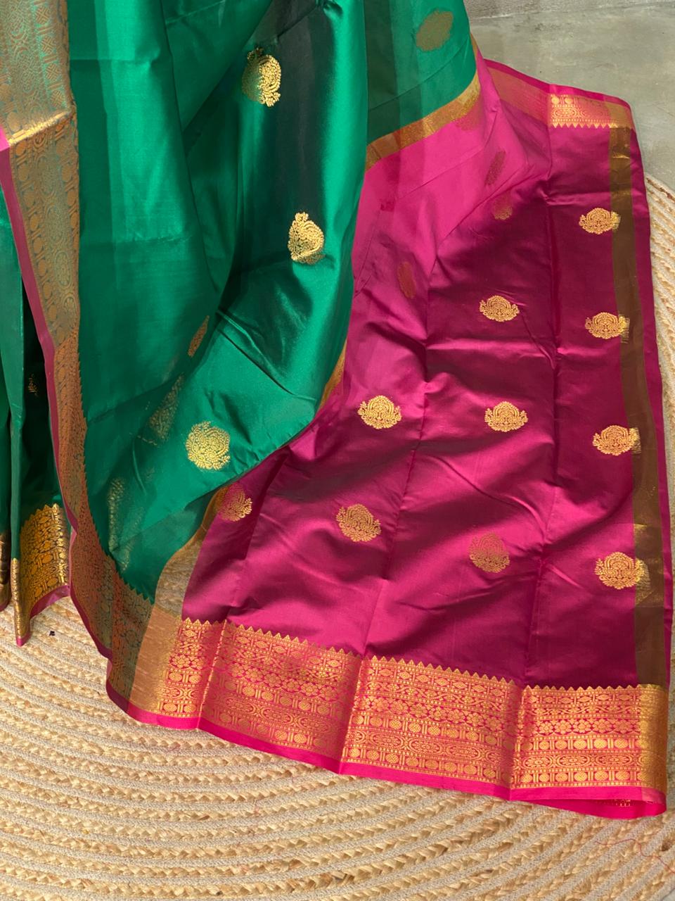 Green and Purple semi kanchipuram soft silk saree - PSSN132