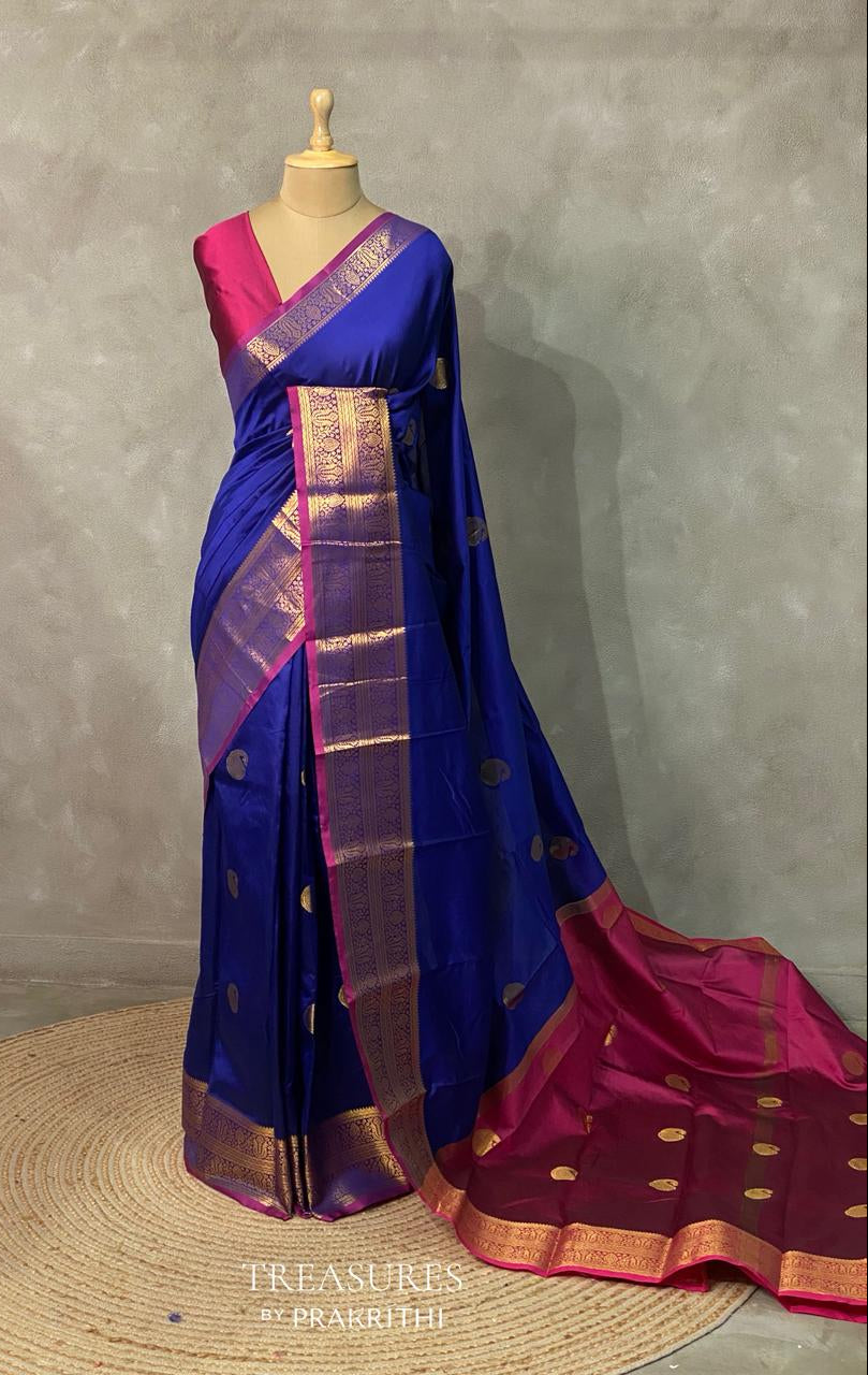 Blue and Purple semi kanchipuram soft silk saree - PSSN133