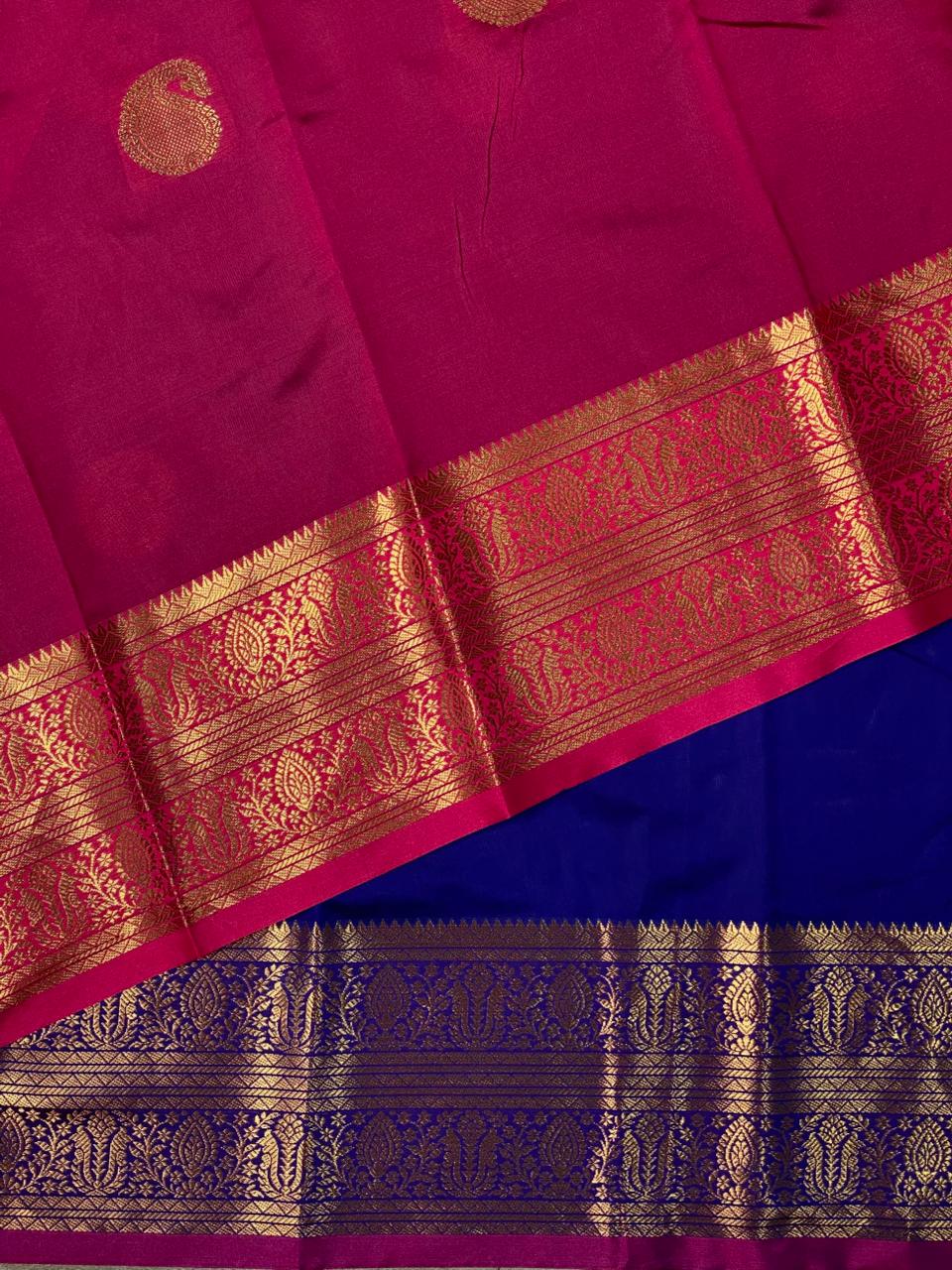 Blue and Purple semi kanchipuram soft silk saree - PSSN133