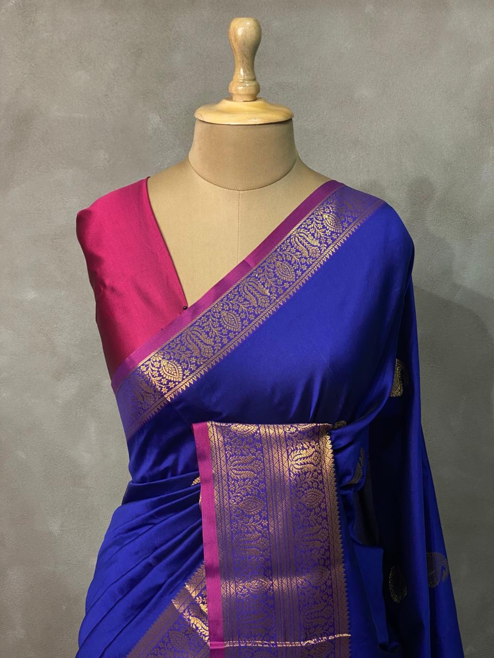 Blue and Purple semi kanchipuram soft silk saree - PSSN133