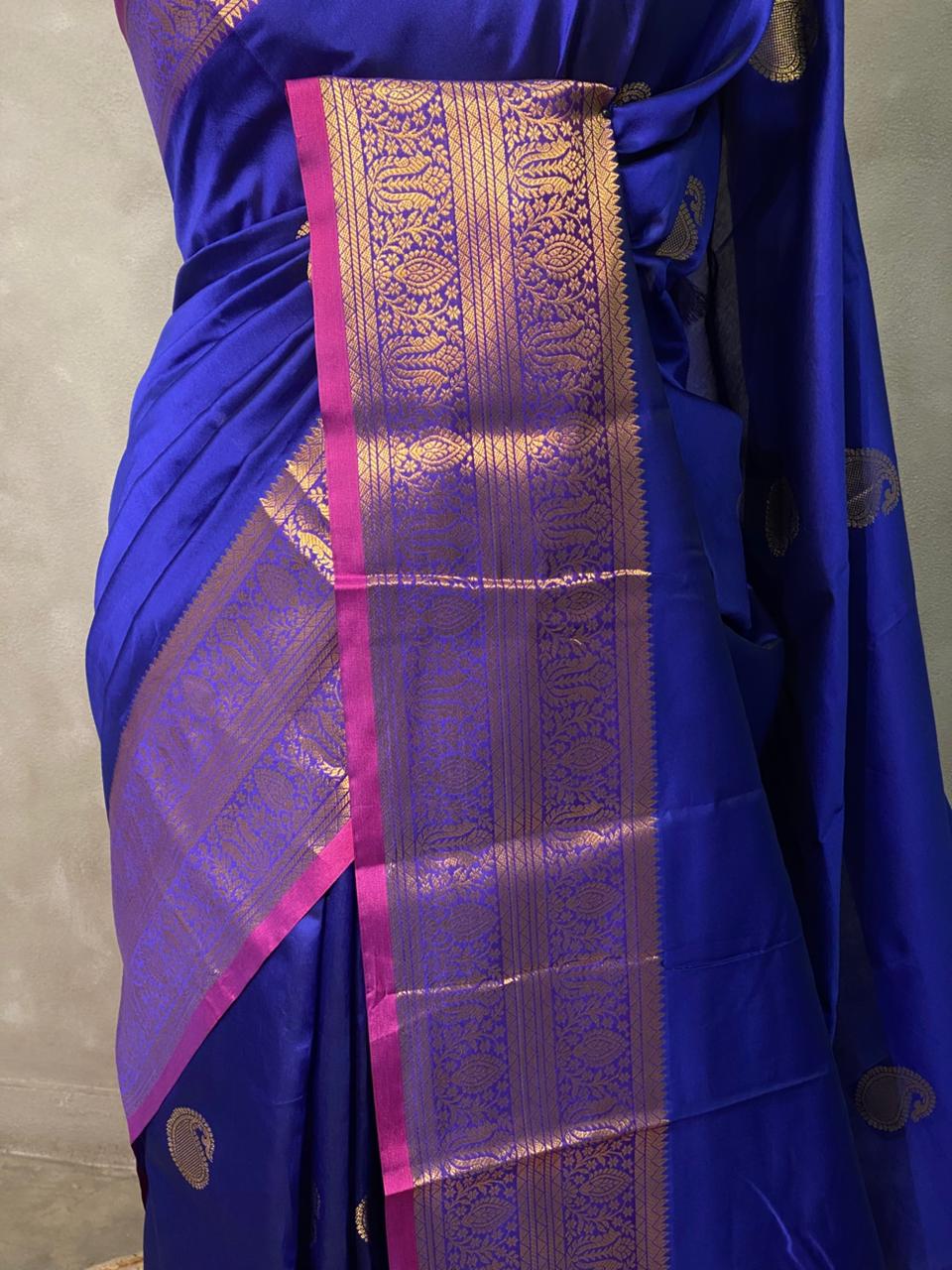 Blue and Purple semi kanchipuram soft silk saree - PSSN133