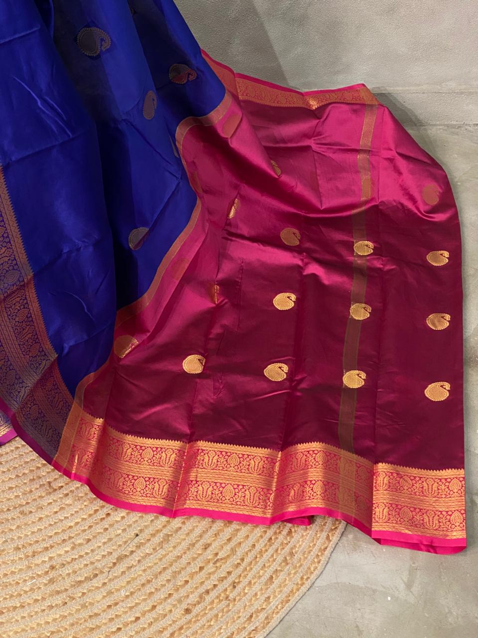 Blue and Purple semi kanchipuram soft silk saree - PSSN133