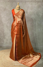 Rust orange brocade banarasi saree -MPSB6