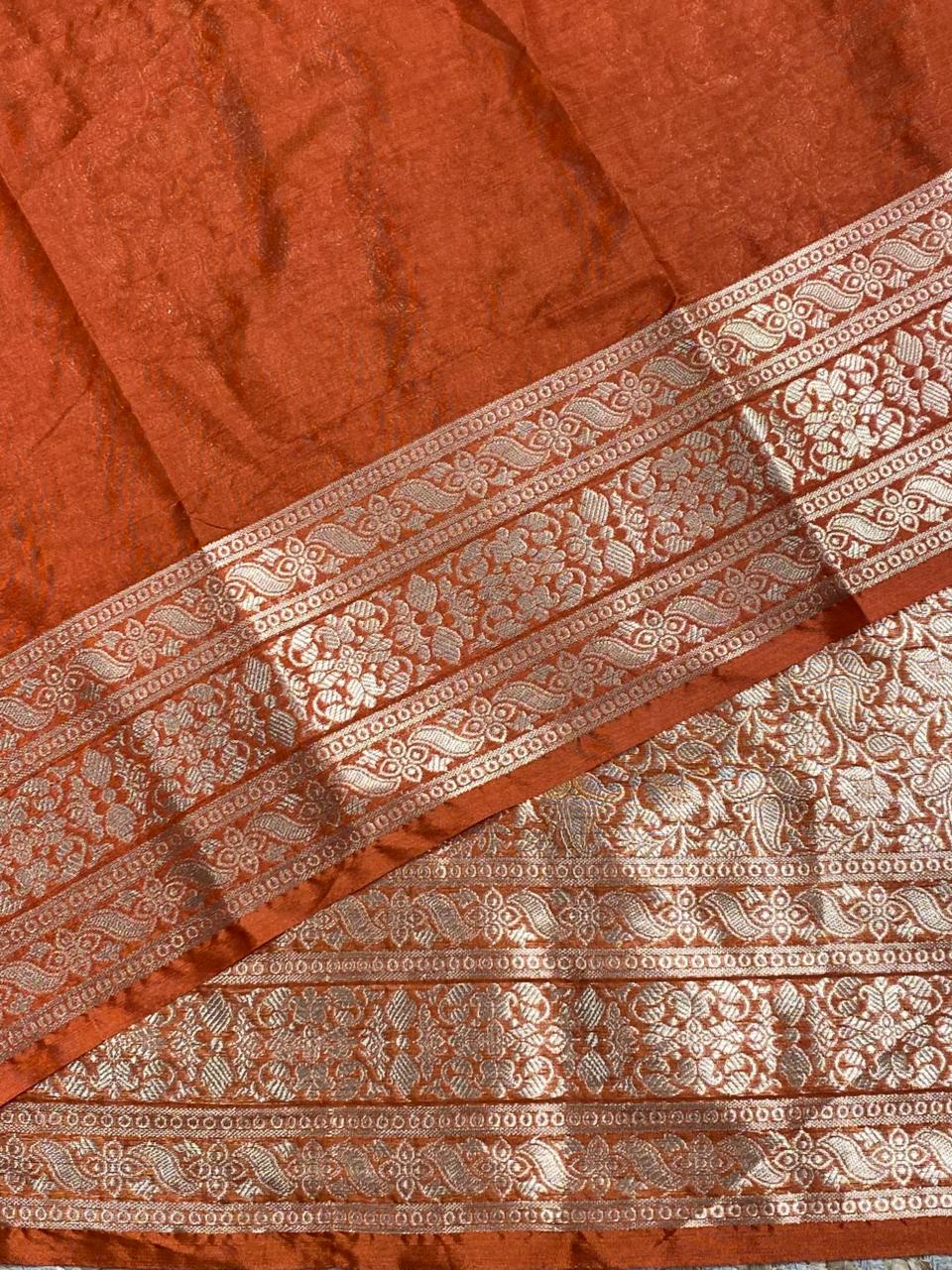 Rust orange brocade banarasi saree -MPSB6