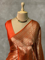 Rust orange brocade banarasi saree -MPSB6