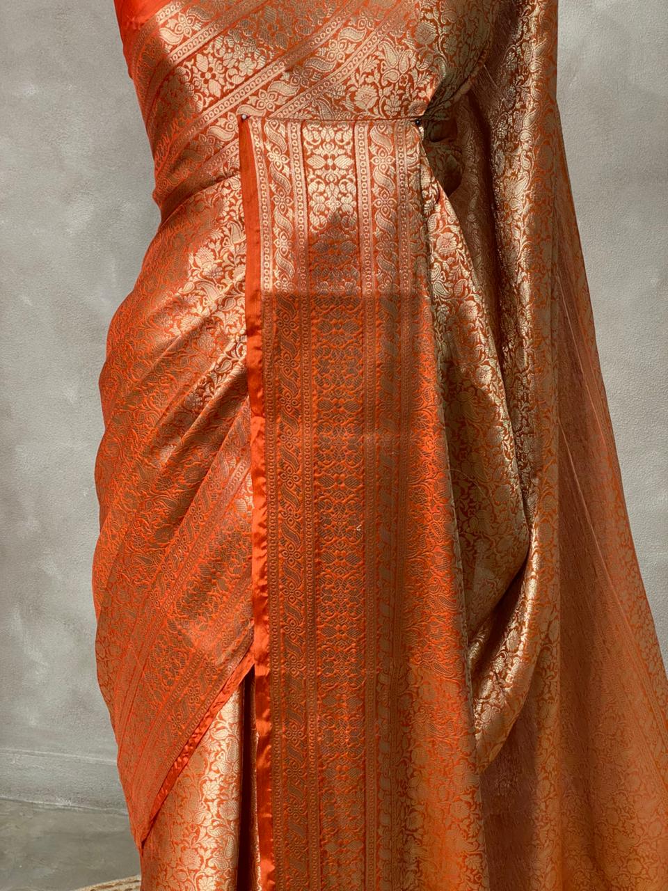 Rust orange brocade banarasi saree -MPSB6